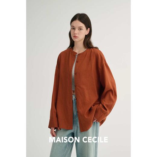 MAISON CECILE 两色/亚麻色织休闲慵懒感松弛落肩长袖衬衫 商品图4