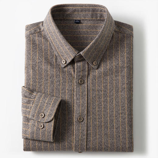 【全棉】罗蒙秋冬长袖条纹衬衫男士纯棉保暖柔软百搭休闲商务通勤长袖衬衣 商品图10