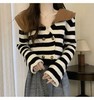 【孤品捡漏】G42黑白条拼咖色翻领短款针织毛衣-喜出 商品缩略图2