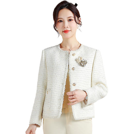 QYM CS25A17-Y时尚小香风外套毛边单排扣休闲上衣 商品图4