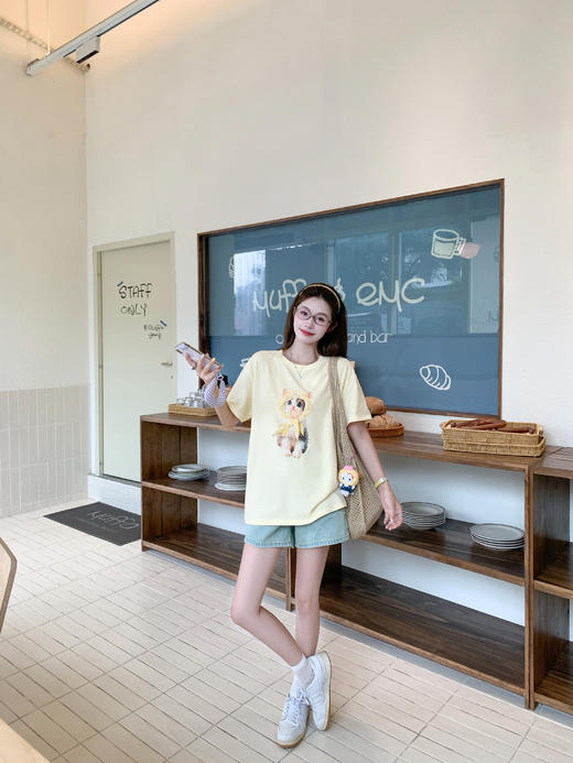 【129元任选2件】现货！可爱猫咪立体头巾宽松短袖 商品图11