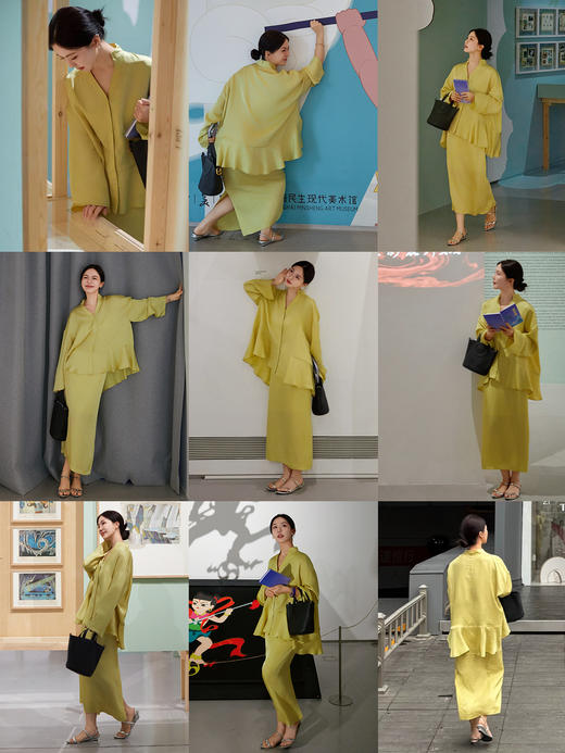 HIDEMI 进口百分醋酸可拆卸丝巾式伞状浪漫设计感衬衫半裙套装 商品图4