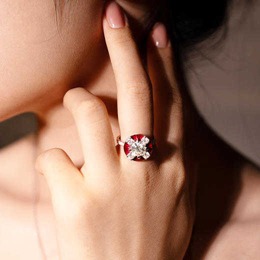 ［东方爱意系列］18K金钻石红珐琅戒指#守 商品图2