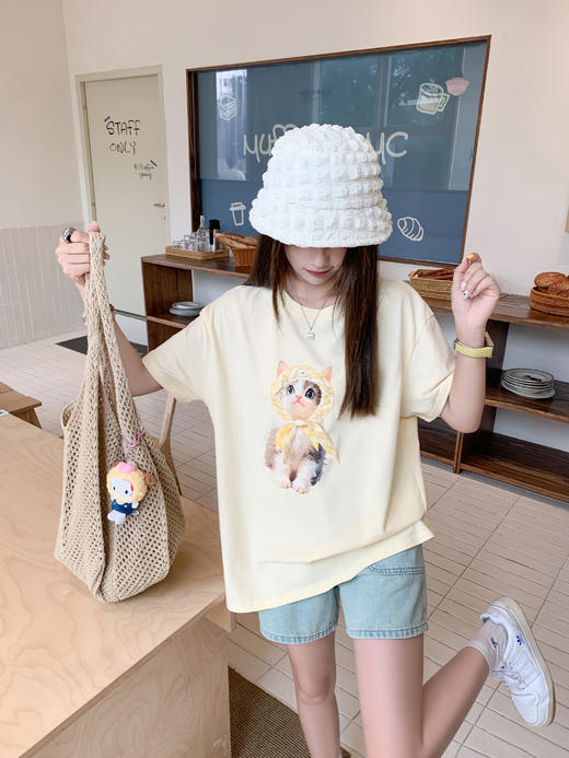 【129元任选2件】现货！可爱猫咪立体头巾宽松短袖 商品图6