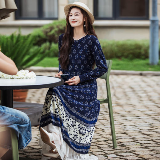 【林栖设计小店】（现货）美丽诺绵羊毛连衣裙提花修身显瘦2025秋冬新款毛织长裙女1954040 商品图3