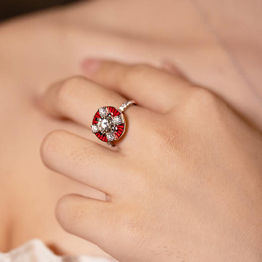 ［东方爱意系列］18K金钻石红珐琅戒指#守 商品图3