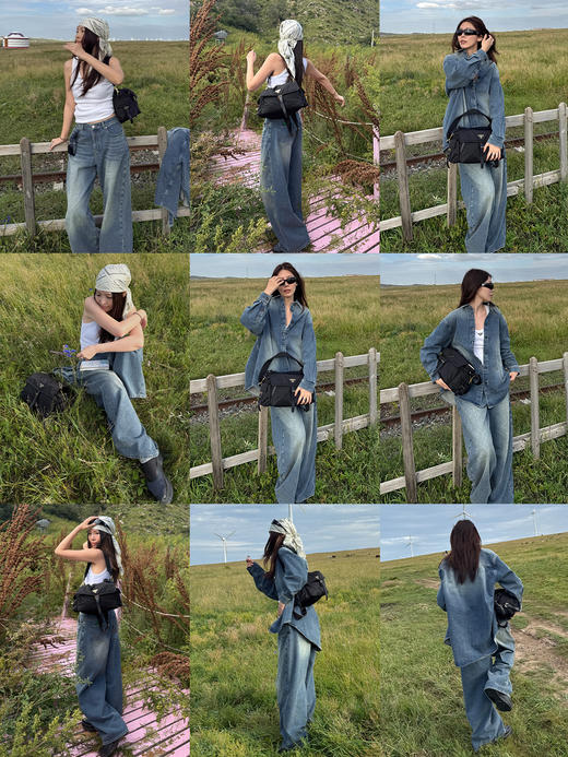 HIDEMI 多重水洗做旧感牛仔蓝泛白丹宁牛仔廓形外套式衬衫 商品图2