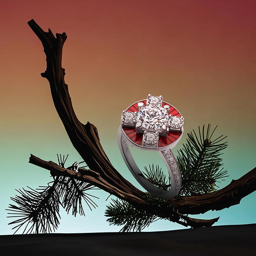 ［东方爱意系列］18K金钻石红珐琅戒指#守 商品图1