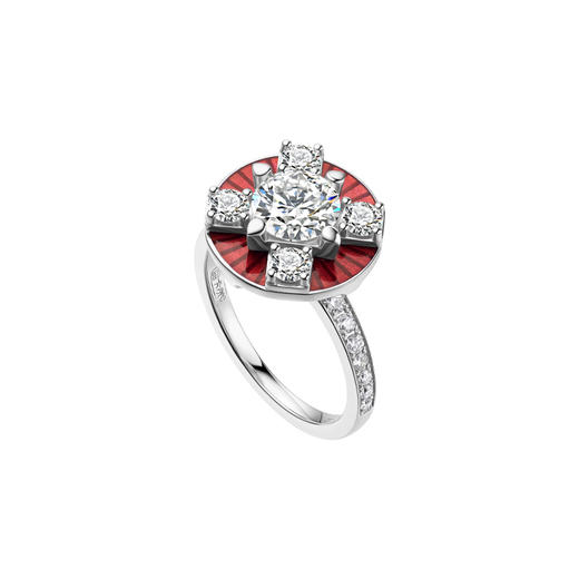 ［东方爱意系列］18K金钻石红珐琅戒指#守 商品图0