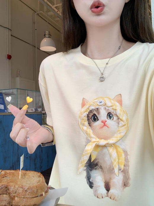 【129元任选2件】现货！可爱猫咪立体头巾宽松短袖 商品图10