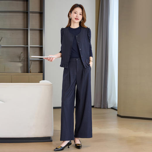 HR HBLJRA1197圆领马甲气质时尚洋气阔腿裤三件套 商品图0