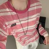 早秋圆领条纹撞色字母标显瘦宽松针织防晒衫上衣   YX-11381435 商品缩略图1
