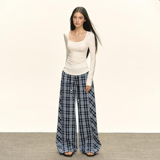 Ariseism 美式复古格子休闲裤蕾丝短裤女秋季新款长裤子 商品图4