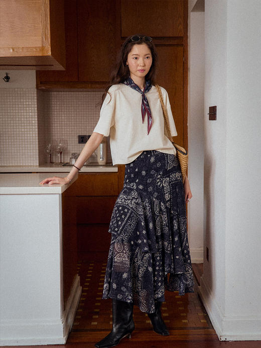 Even Vintage | 波嬉风佩斯利 长款复古百搭新款不规则印花半裙 商品图2