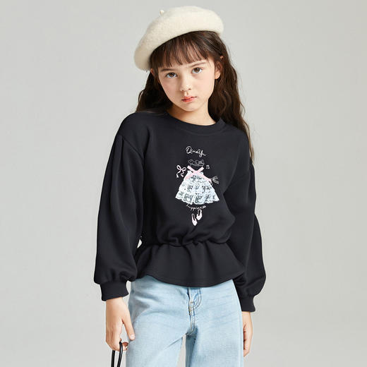 笛莎Deesha 2025秋季新款女童甜美芭蕾风印花木耳边卫衣 商品图1