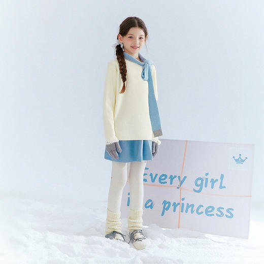笛莎Deesha 童装女童毛衣2025冬新款女童木耳边拼接罗纹修身打底毛衣 商品图2