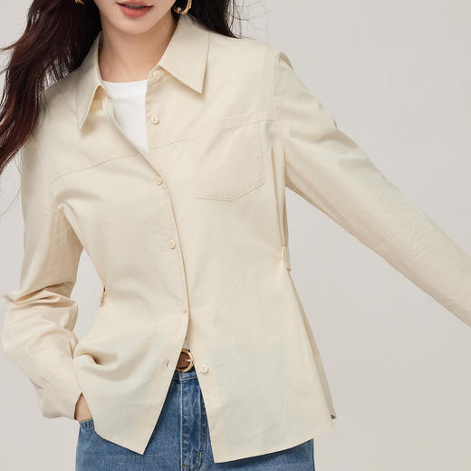 【08/27新品】熙世界天丝棉衬衫女秋季2025新款高级感通勤法式长袖衬衣收腰上衣 商品图4