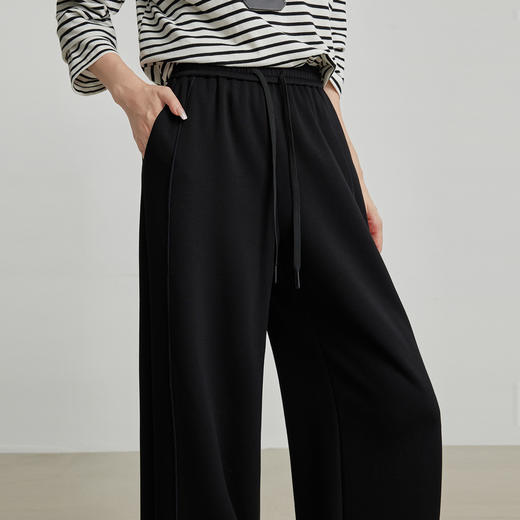 【09/03新品】熙世界黑色窄版针织阔腿裤女2025春秋新款休闲宽松直筒糯米长裤子 商品图4