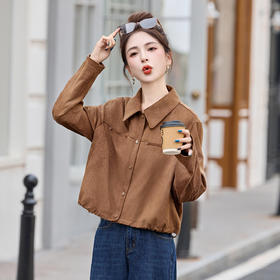 L2586-0822秋季新款文艺简约纯色翻领宽松单排扣气质小衫时尚外套L2586