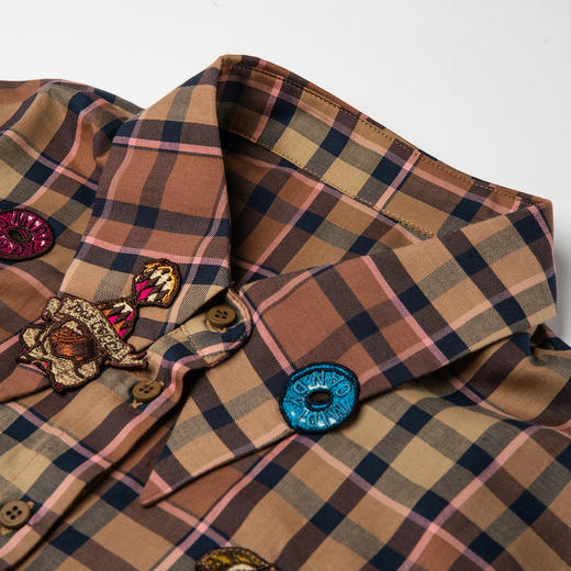 谜底格子衬衫长袖女2025秋新款复古风通勤修身绣花衬衣257MC7849 商品图3