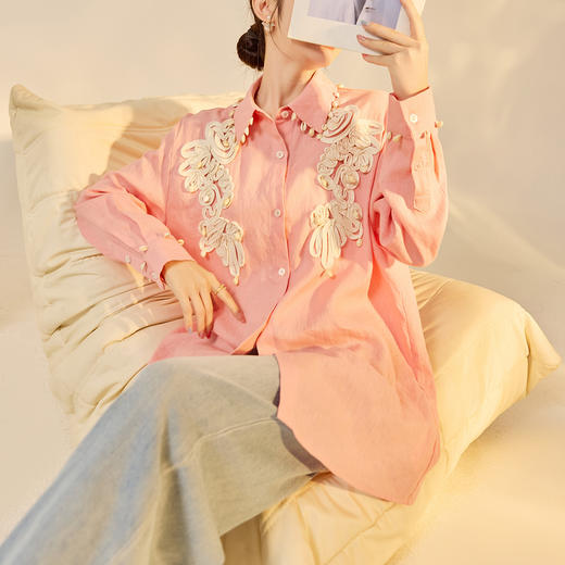 SS N6098时髦轻国风拼接衬衫休闲宽松立领上衣 商品图1