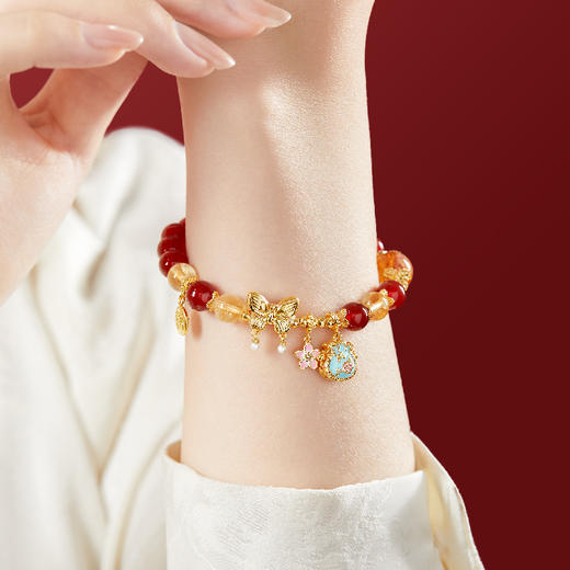 【故宫饰品】吉运水晶手串红玛瑙多福蝴蝶招财黄水晶手链女七夕礼物 商品图7