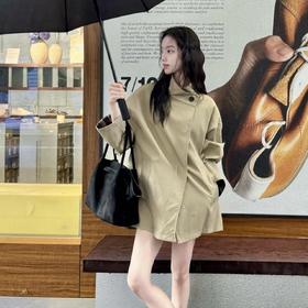 【 诺丁山下 翻边撞色风衣】轻梵 经典A形廓形气场全开 立领设计高级利落  中长款长度走路带风  慵懒落肩松弛有度