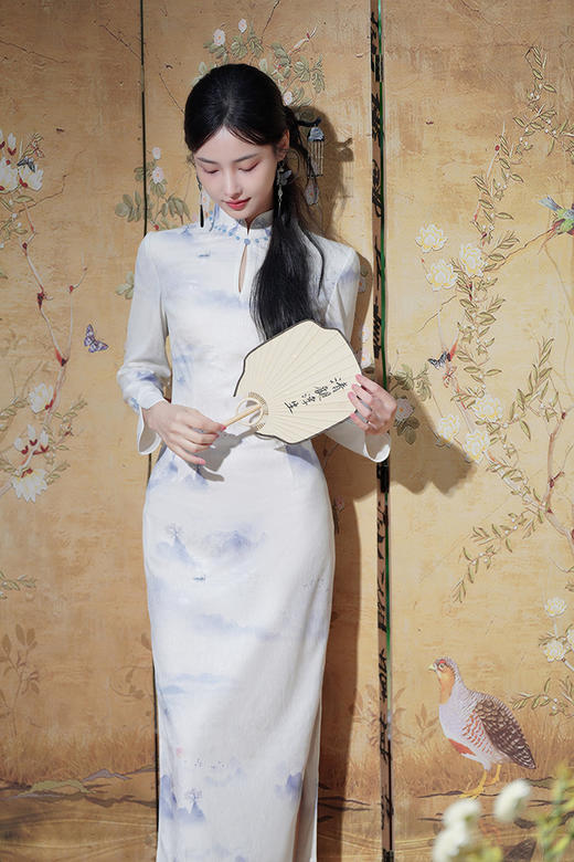 逸红颜明月优选#精致手工钉珠旗袍『山水纪』提花料山水印花针织旗袍，行走的山水画~ 商品图5