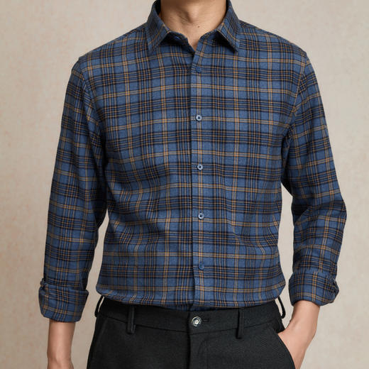 【含绵羊毛】罗蒙秋冬长袖格子衬衫男士商务风通勤磨毛保暖舒适长袖衬衣 商品图3