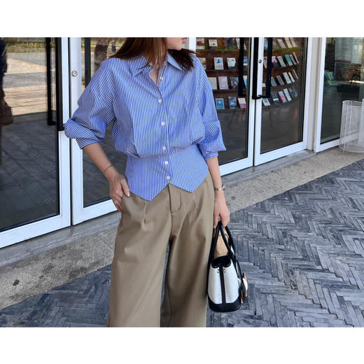 2508505    收腰 条纹长袖衬衫 色织棉衬衫 商品图3