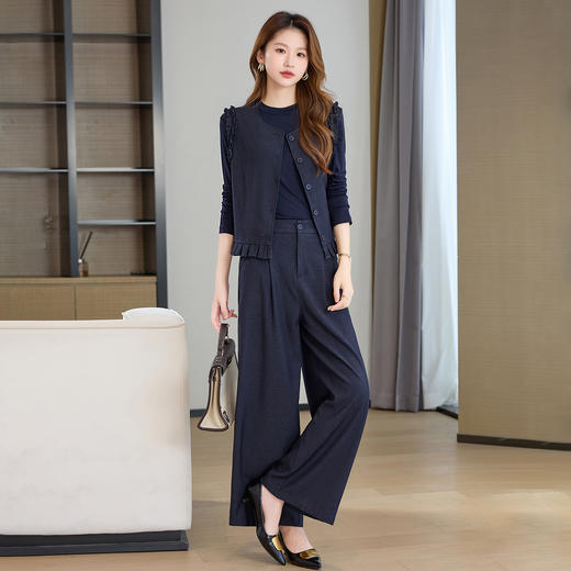 HR HBLJRA1197圆领马甲气质时尚洋气阔腿裤三件套 商品图2