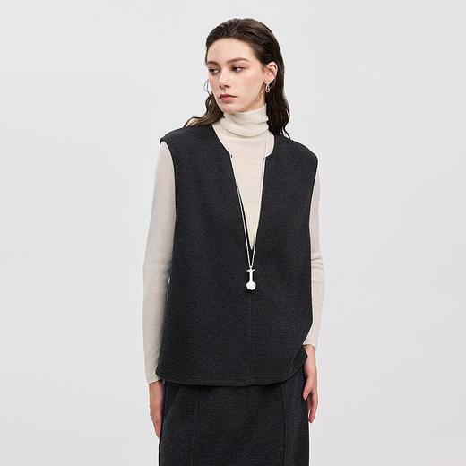 棉仓366699006-V领醋酸针织马甲+半裙 商品图0