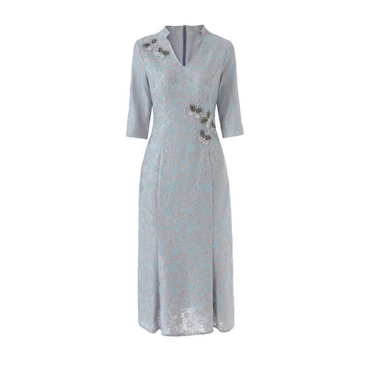 LC 2528中长款V领绣花修身时尚鱼尾裙 商品图4