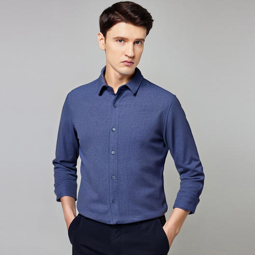 【含绵羊毛】罗蒙秋冬长袖衬衫男士职业通勤厚款舒适商务风长袖衬衣 商品图1