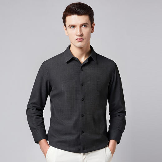 【含绵羊毛】罗蒙秋冬长袖衬衫男士职业通勤厚款舒适商务风长袖衬衣 商品图2