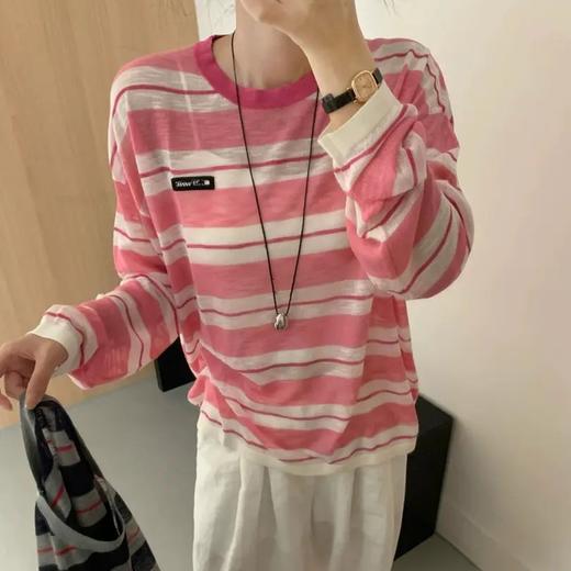 早秋圆领条纹撞色字母标显瘦宽松针织防晒衫上衣   YX-11381435 商品图0