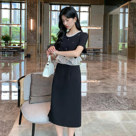 奢姿大码女装2026夏季法式赫本风荷叶边气质连衣裙胖妹妹开叉裙子9952802826