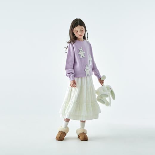 棵初25年秋冬季新款亲子中大女童小兔子图案毛衣纯绵羊毛保暖上衣 商品图1