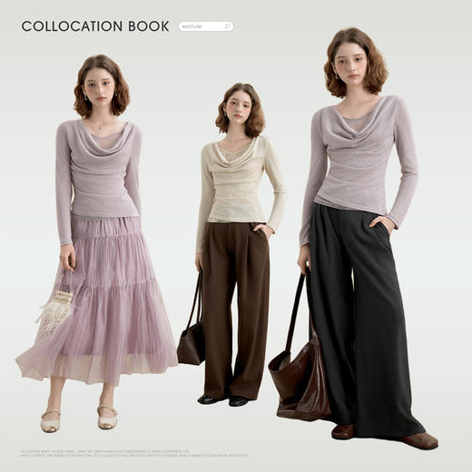 西遇温柔气质蕾丝荡领长袖T恤女薄款假两件修身显瘦上衣V2751193 商品图1