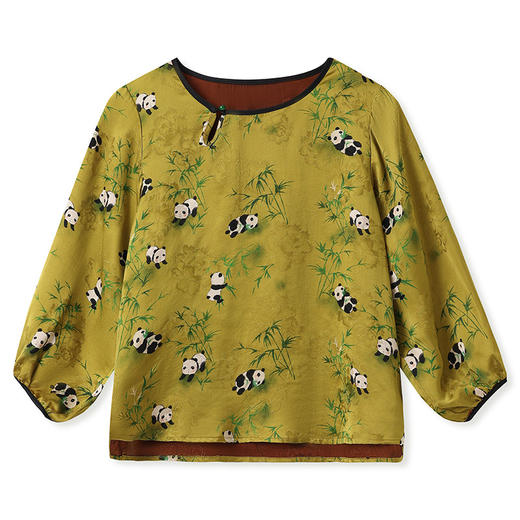 SS N7010新中式秋季新款熊猫抱竹印花上衣时髦衬衫 商品图4