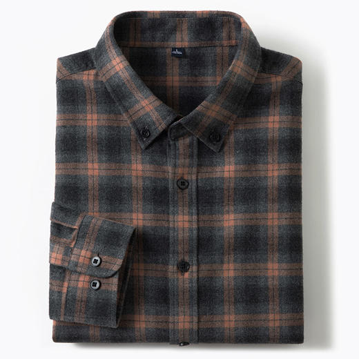 【全棉】罗蒙秋冬格子长袖衬衫男士厚款舒适柔软百搭简约通勤长袖保暖衬衣 商品图9