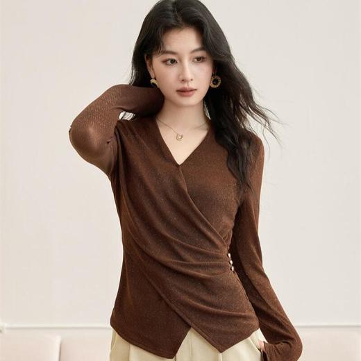 「自」全新升级【铂金会员174/天猫229/差价55】(52649)洛诗琳新款长袖针织衫2025秋季气质通勤显瘦V领打底上衣女 商品图2
