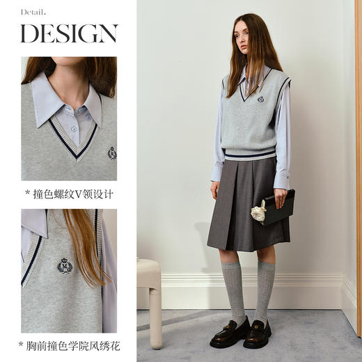 OLrain欧芮儿法式毛织V领女2025秋季新款休闲学院风外搭马甲上衣 商品图1