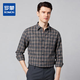 【含绵羊毛】罗蒙秋冬长袖格纹衬衫男士翻领时尚百搭通勤磨毛保暖舒适男士长袖衬衣