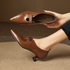 【预售5天】春秋季新款真皮尖头细跟单鞋中跟皮鞋配裙子深口低跟鞋女HP&A2646-1 商品缩略图1