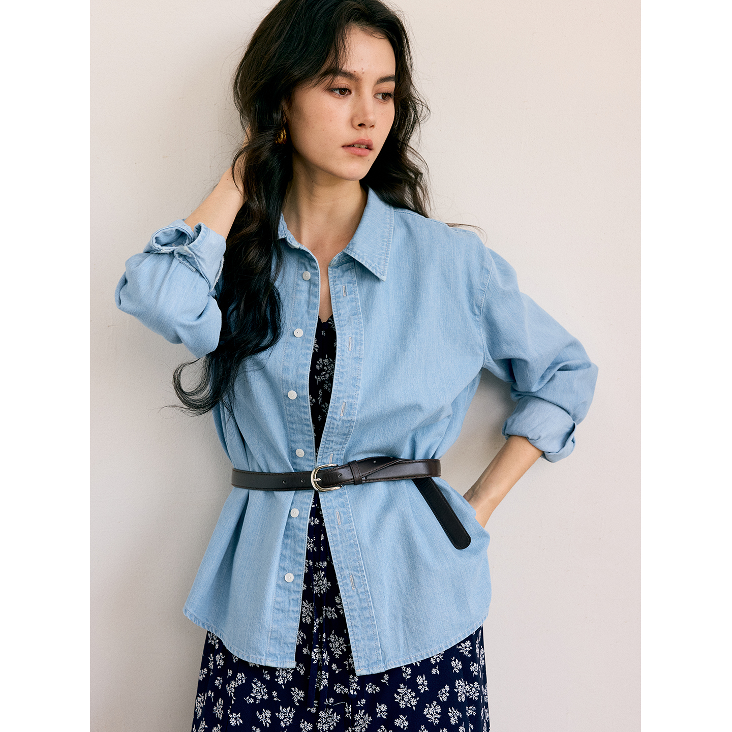 HeyDress复古水洗基础牛仔衬衫