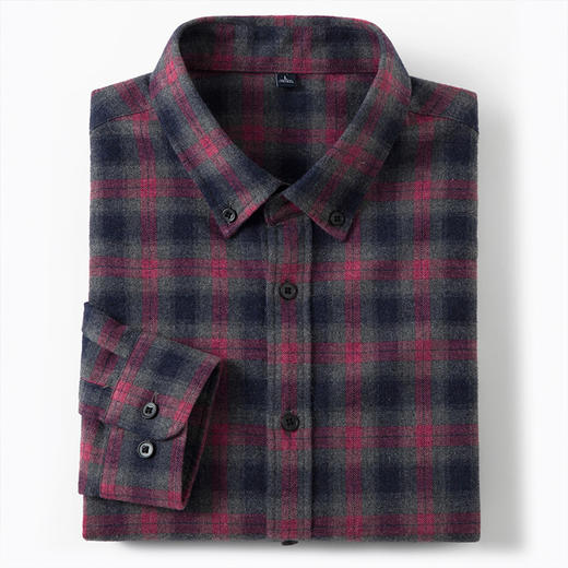 【全棉】罗蒙秋冬格子长袖衬衫男士厚款舒适柔软百搭简约通勤长袖保暖衬衣 商品图8