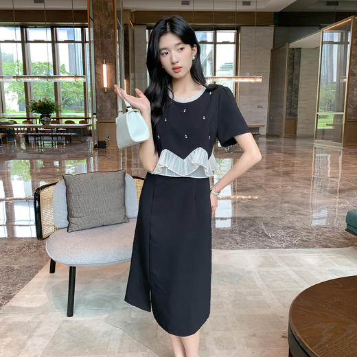 奢姿大码女装2026夏季法式赫本风荷叶边气质连衣裙胖妹妹开叉裙子9952802826 商品图2