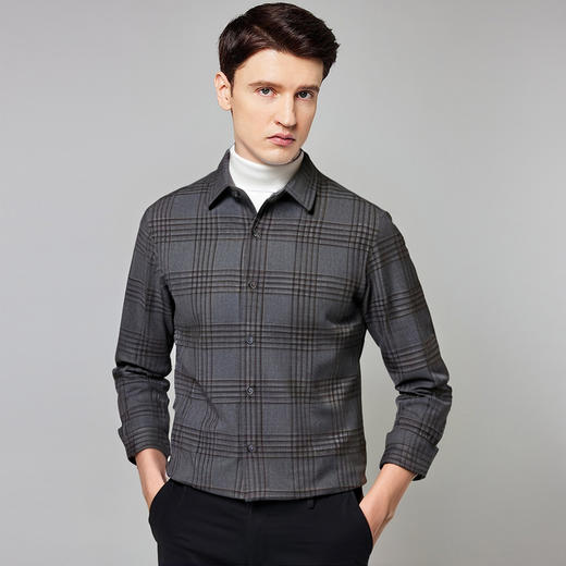 【含羊毛】罗蒙秋冬长袖格子衬衫男士磨毛厚实保暖舒适柔软百搭通勤休闲棉质衬衣 商品图2