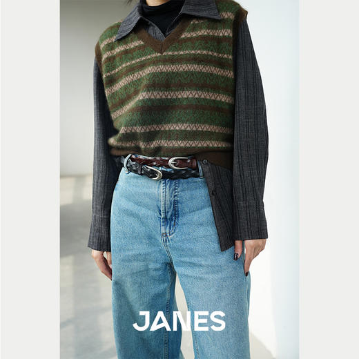 JANES·简束[巴恩风]复古编织腰带头层牛皮简约款小众植鞣皮女士皮带 商品图3